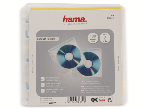 Hama CD-Schutzhüllen für je 2 CDs, 100 Stück, transparent