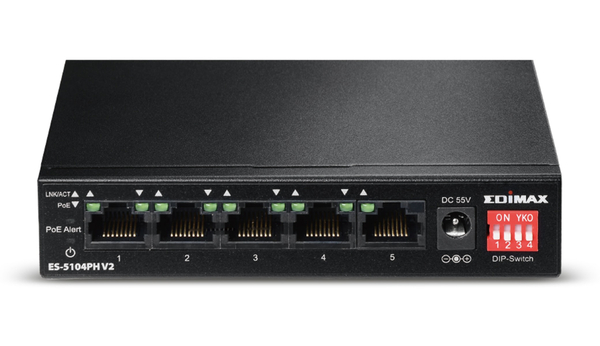EDIMAX PoE Netzwerk-Switch ES-5104PH V2, Fast Ethernet, 5-port, 70 Watt - Produktbild 3