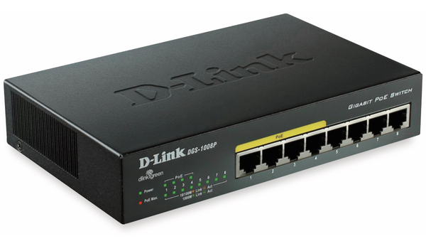 D-Link Switch DGS-1008P, 8-port, Gigabit