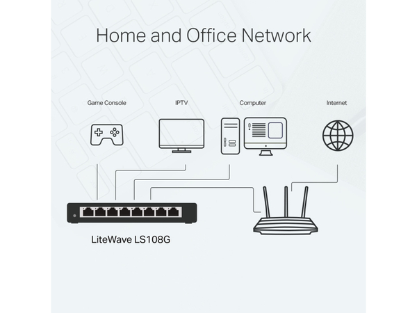 TP-LINK LiteWave Switch LS108G, Gigabit, unmanaged, 8-port, Metall - Produktbild 5