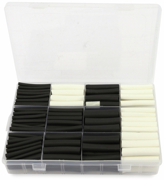Schrumpfschlauch-Sortiment, 300-teilig Plastikbox, klebend, Schrumpfrate 3:1, schwarz+weiß - Produktbild 2