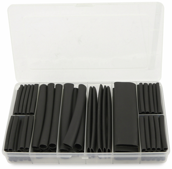 Schrumpfschlauch-Sortiment, 142-teilig, Kunststoffbox, klebend, Schrumpfrate 3:1, schwarz - Produktbild 2