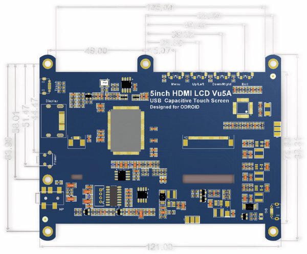 ODROID 12,7 cm (5&quot;) Multitouch TFT-Display mit HDMI und Audio VU5A - Produktbild 4