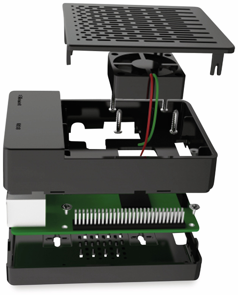 ABS Gehäuse schwarz für RPi mit Kühlkörper-Set und Lüfter - Produktbild 4