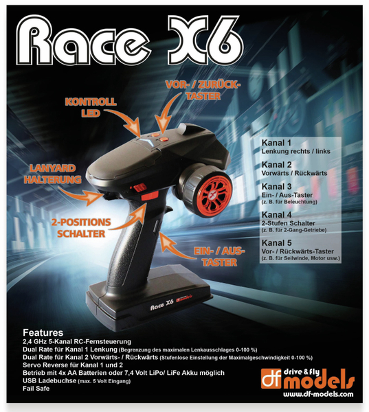 df models RACE X6 – 5-Kanal Fernsteuerung,No. 2220 - Produktbild 3
