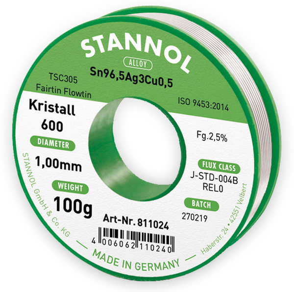 STANNOL Lötzinn Kristall 600 TSC305, 1 mm, 100 g