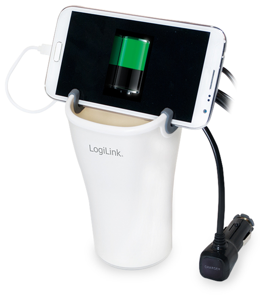 LOGILINK KFZ-Autobecherhalterung 2x USB, Micro-USB, weiß