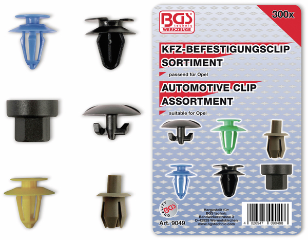 BGS KFZ-Befestigungsclip-Set, 9049, für Opel, 300-tlg