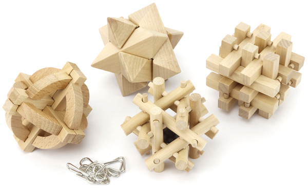 Denkspiele aus Holz und Metall, 8 Spiele, 5 Schwierigkeitsstufen