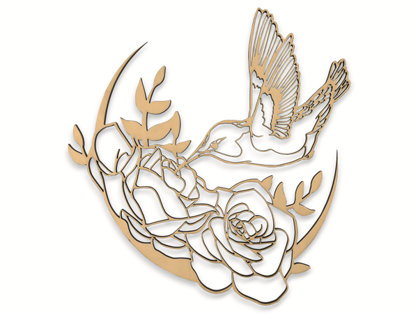 HOLZBIBER® Kolibri m. Rosenblüten 30cm Durchmesser, zum Aufhängen Fensterschmuck Wandschmuck Amulett