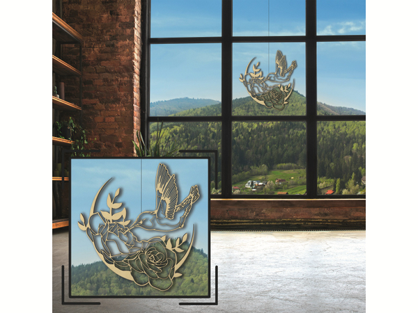 HOLZBIBER® Kolibri m. Rosenblüten 30cm Durchmesser, zum Aufhängen Fensterschmuck Wandschmuck Amulett - Produktbild 6