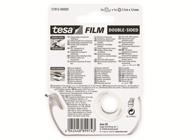 TESA film® doppelseitig, 1 Rolle + Abroller, 7,5m:12mm, 57912-00000-02 - Produktbild 6