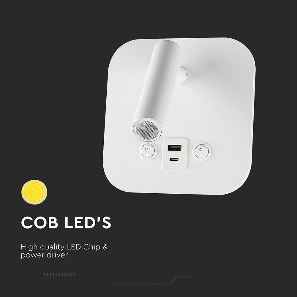 V-TAC LED-Wandleuchte VT-80068, 8W, 3000K, EEK: F, CREE Chip, 830lm, IP20, weiß