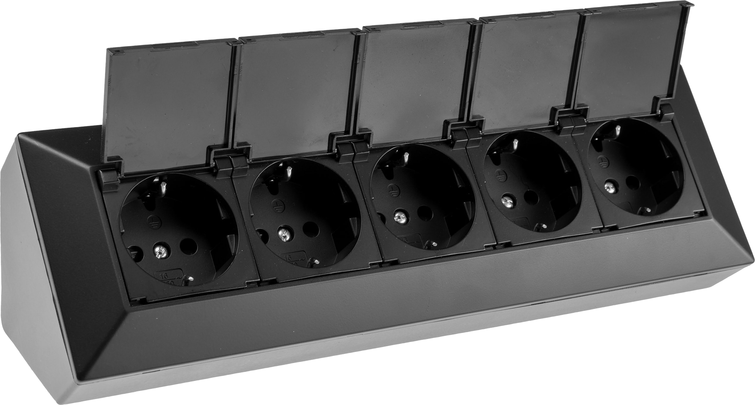 CHILITEC Steckdosenblock 23943, 5-fach, mit Schutzklappen, 250V/16A, schwarz