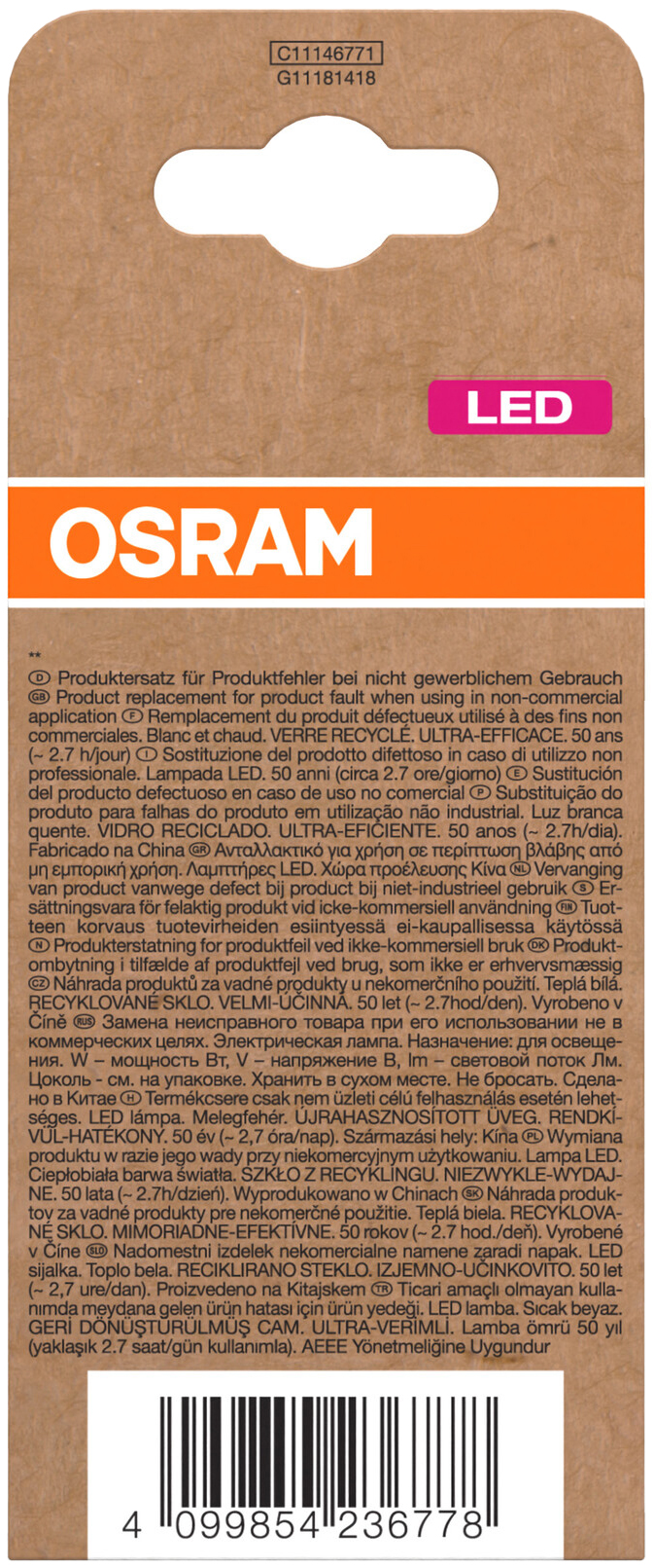 OSRAM LED-Lampe, Kolbenform, E27, 3,8 W, 2700 K, EEK: A, 806 lm, warmweiß