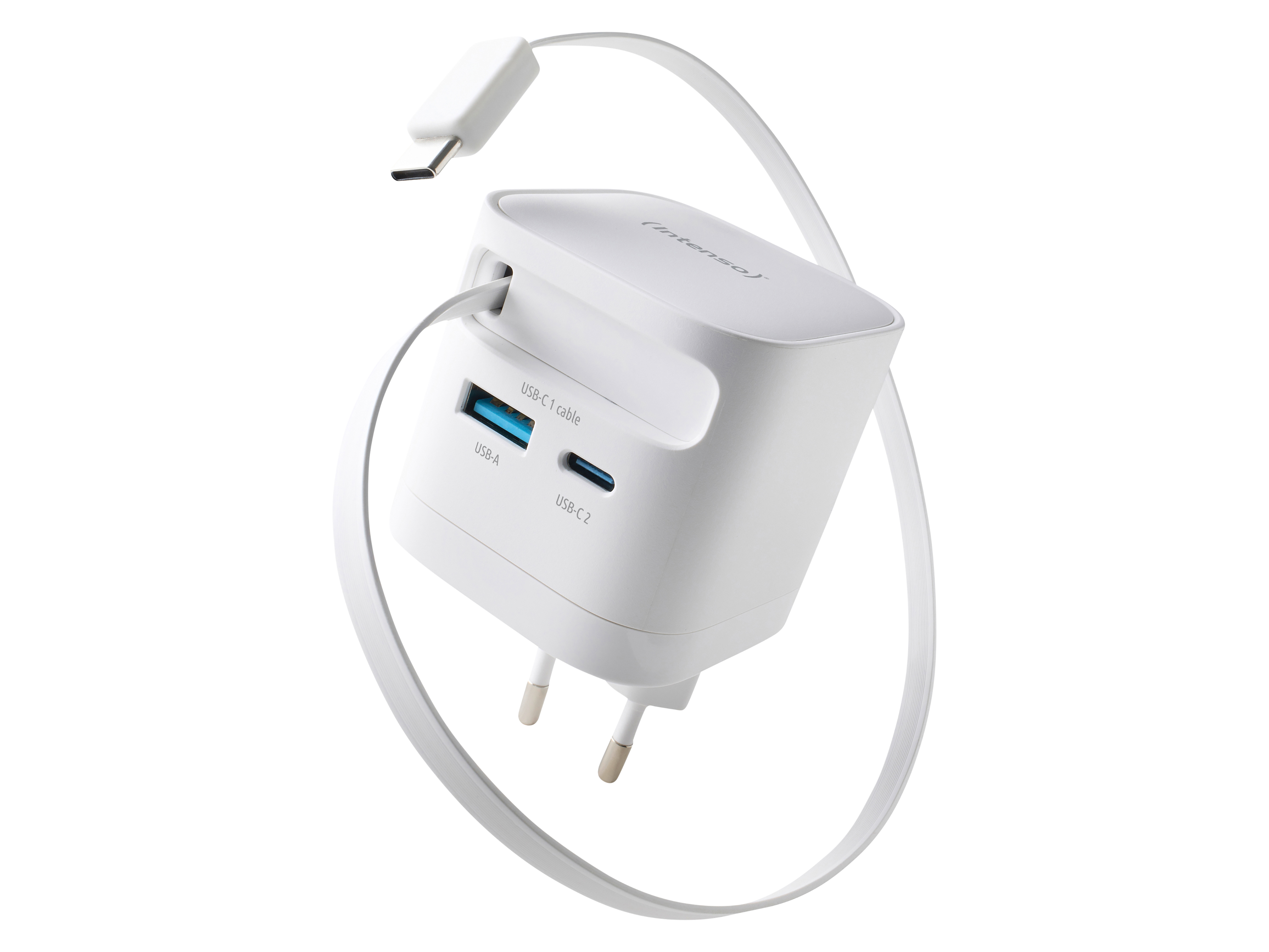INTENSO Schnellladegerät, 65 W, ausziehbares USB-C Kabel, EU-Stecker, weiß INTENSO Schnellladegerät 7806520, 65 W, weiß
