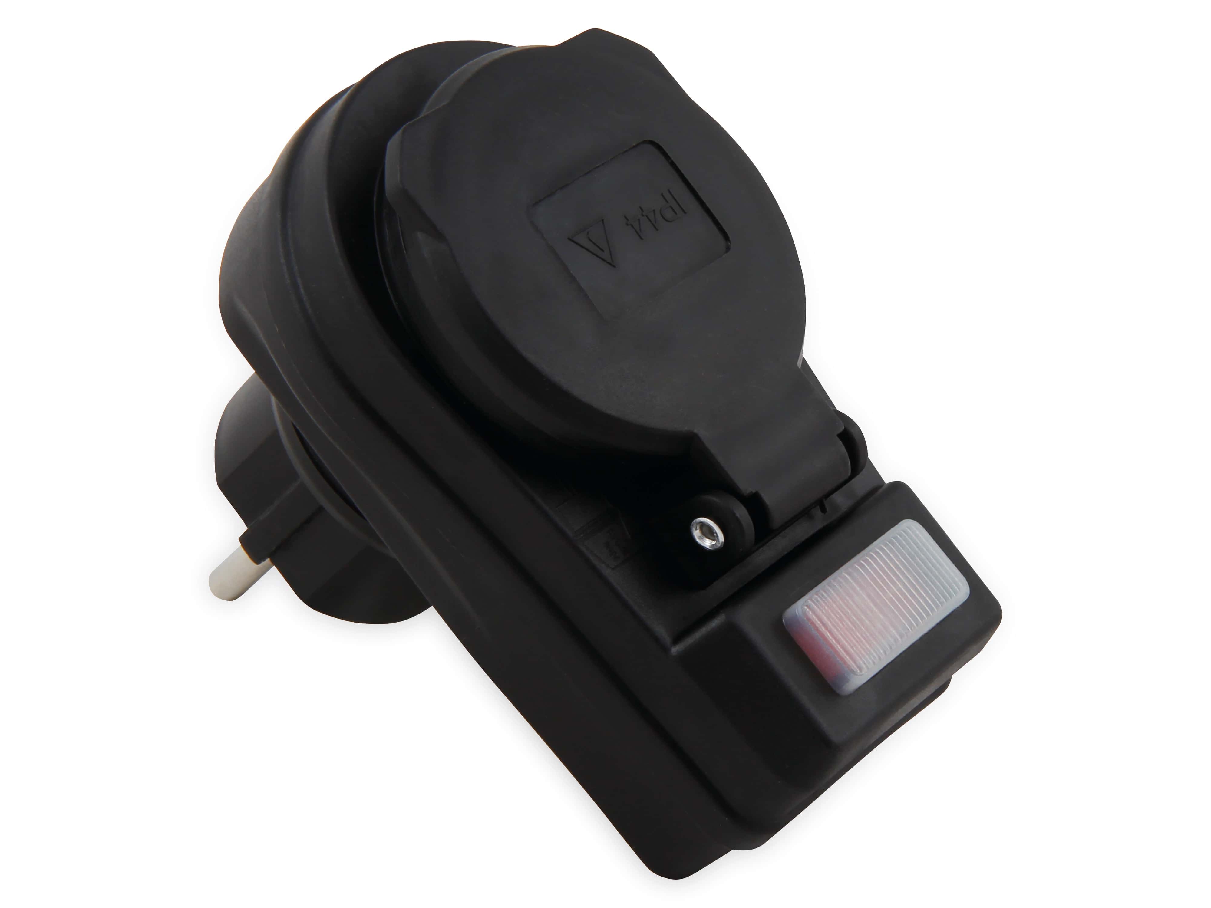 MCPOWER Schutzkontakt-Zwischensteckdose mit Schalter, IP44, schwarz 