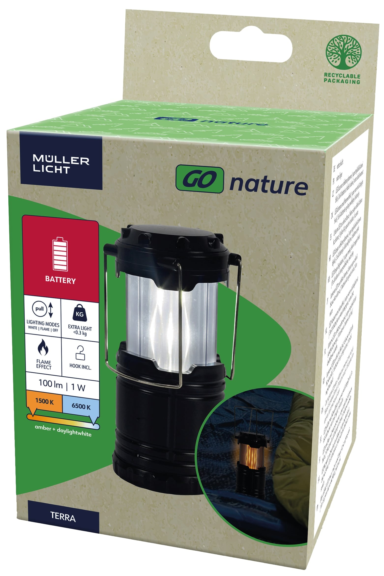 MÜLLER-LICHT LED-Akku-Campingleuchte TERRA, 100lm, batteriebetrieb, schwarz