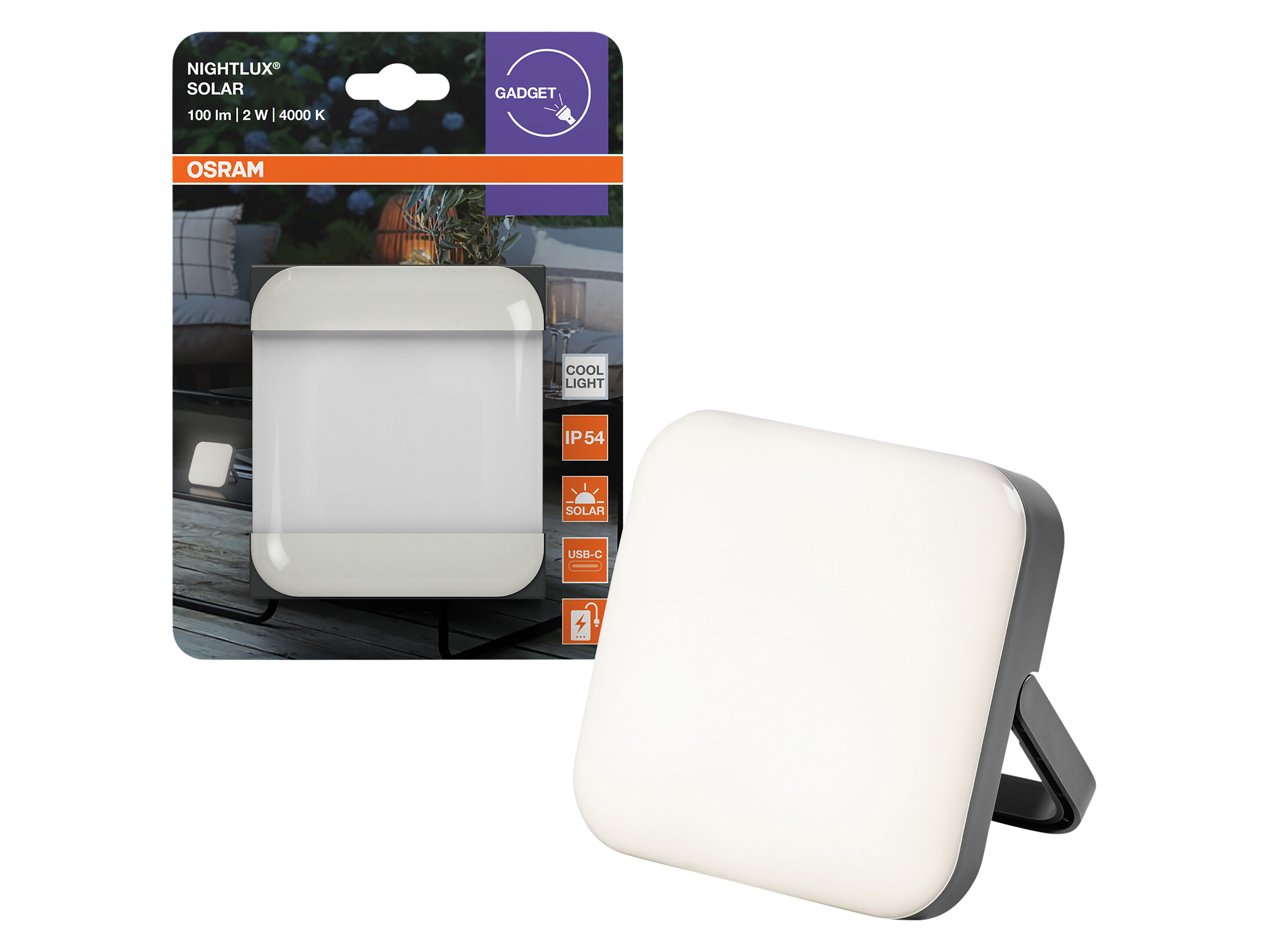 OSRAM Solar LED-Leuchte, 2W, 4000K, 100lm, neutralweiß, IP54, grau, mit integrierter Powerbank
