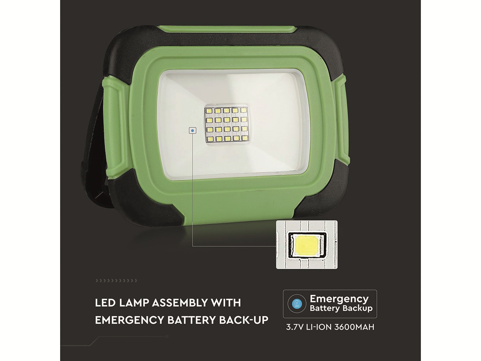 LED-Fluter VT-20-R, 20 W, 1400 lm, 4000 K, Akkubetrieb, grün/schwarz