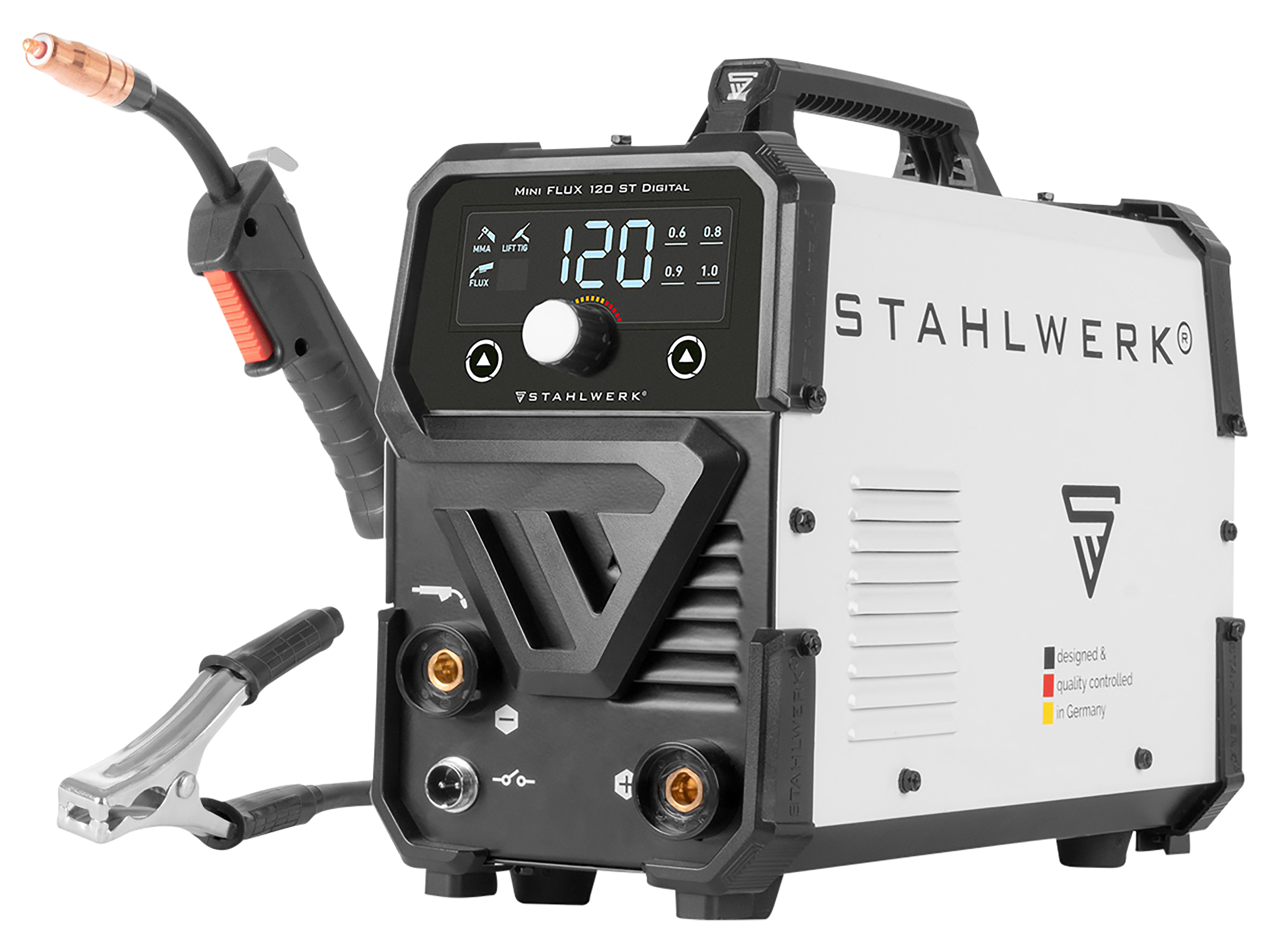 STAHLWERK Fülldraht Schweißgerät Mini FLUX 120 ST, 1129, mit synergischem Drahtvorschub und ARC