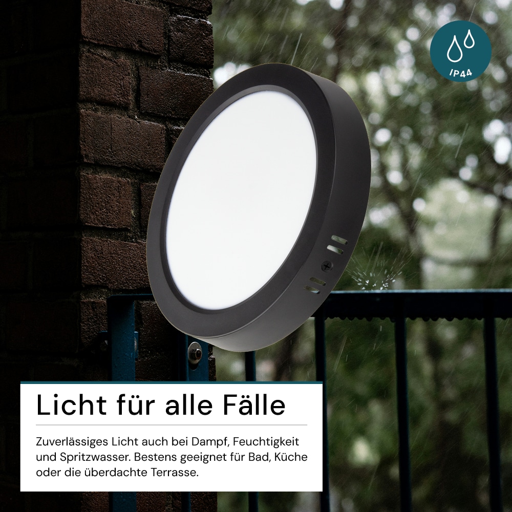 LUXULA LED-Deckenleuchte, 6W, EEK: F, 600lm, CCT, IP44, rund, schwarz