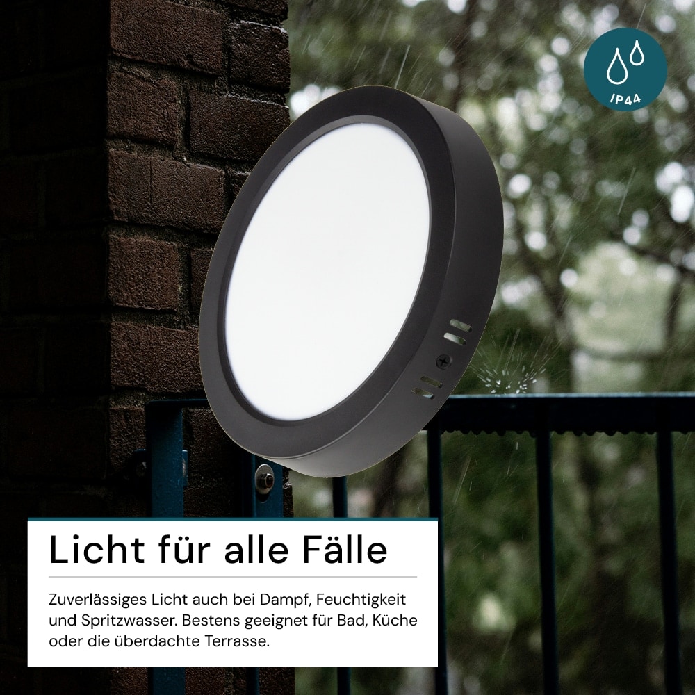 LUXULA LED-Deckenleuchte, 6W, EEK: F, 600lm, CCT, IP44, rund, schwarz