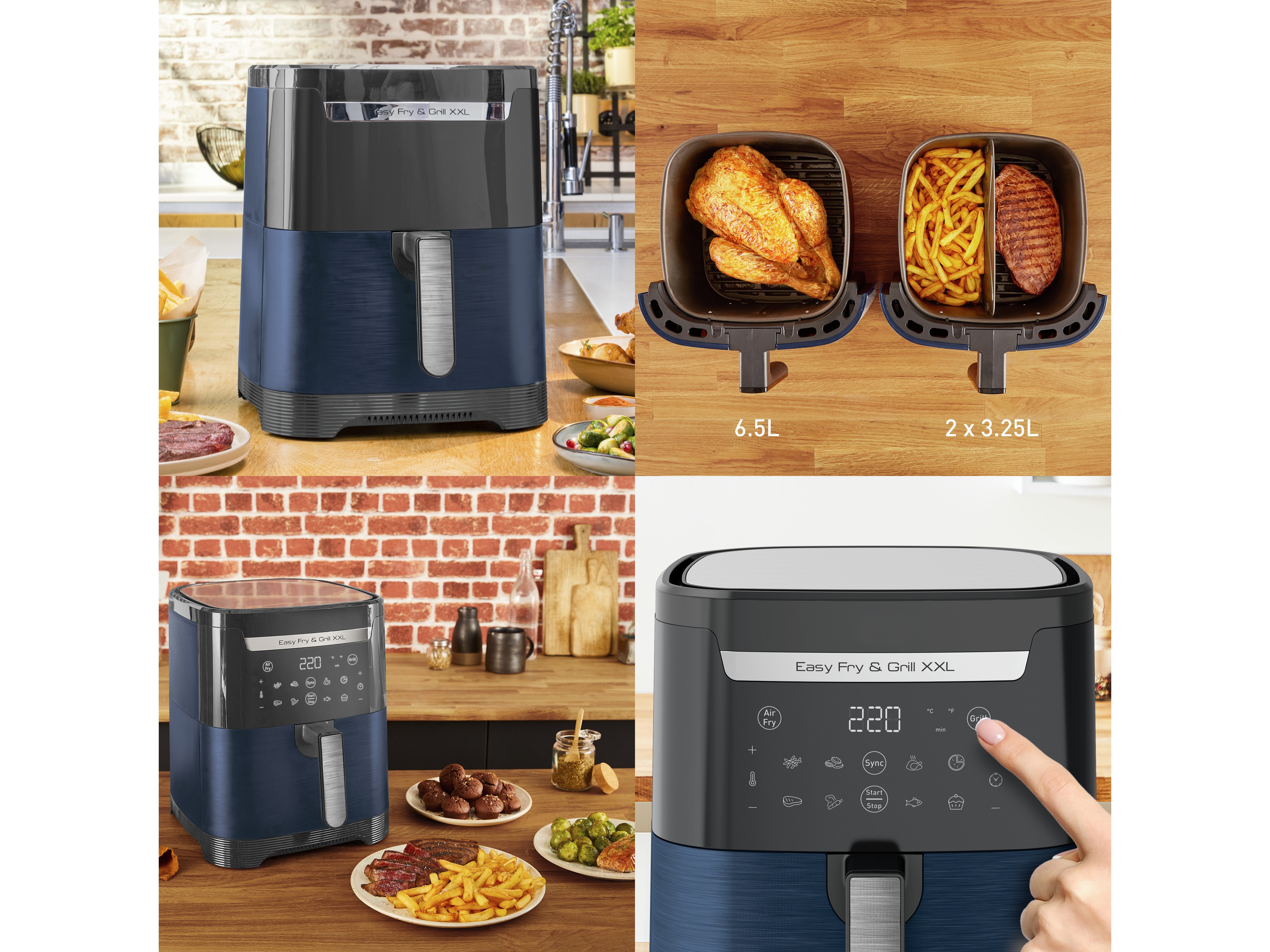 TEFAL Heißluftfritteuse Easy Fry & Grill, EY8014 XXL, 2 Zonen, 6,5 L, 1830W