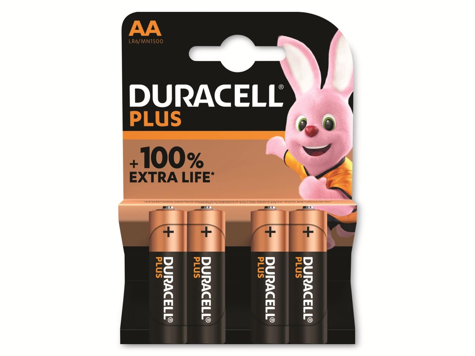 DURACELL Alkaline-Mignon-Batterie LR06, 1.5V, Plus, 4 Stück