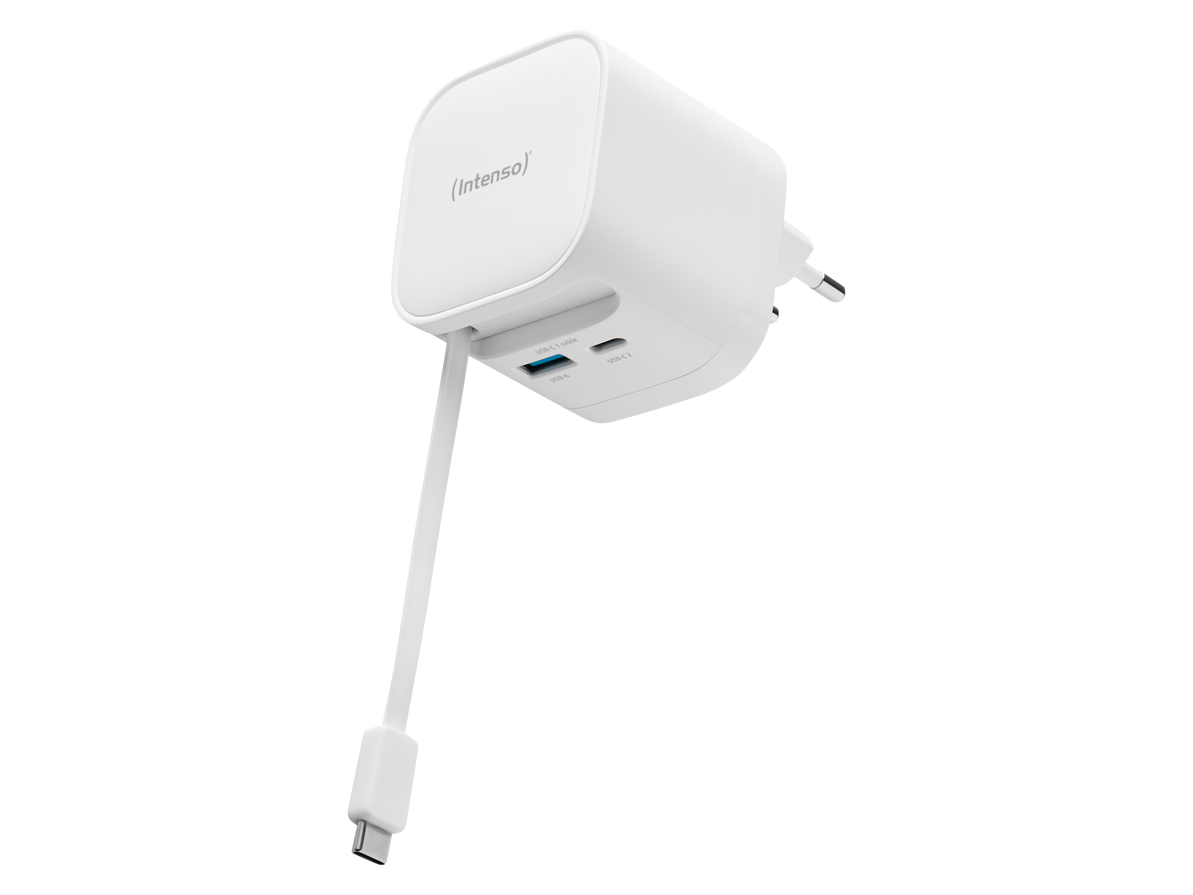 INTENSO Schnellladegerät, 65 W, ausziehbares USB-C Kabel, EU-Stecker, weiß INTENSO Schnellladegerät 7806520, 65 W, weiß