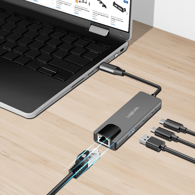 LOGILINK USB-C Hub UA0432 3Port 2,5G Gigabit Ethernet-Adapter