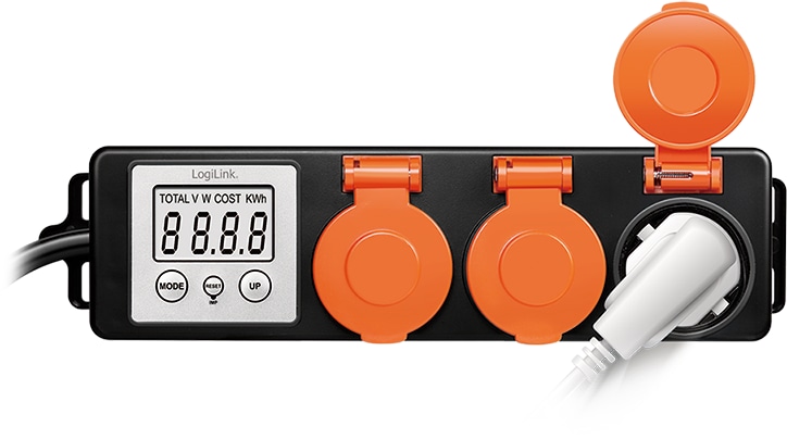 LOGILINK Außensteckdose EM0008, mit Energiekostenmesser, 2,0"-LCD, Schutzklappe, 3-Fach LOGILINK Außensteckdose mit Energiekostenmesser, 2,0"-LCD, Schutzklappe, 3-Fach