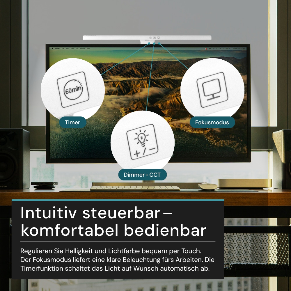 LUXULA LED-Monitorleuchte, 5W, EEK: G, 250lm, CCT, IP20, Touch Control, weiß, 50 cm LUXULA LED-Monitorleuchte, 5W, EEK: G, 250lm, CCT, IP20, Touch Control, weiß, 50 cm