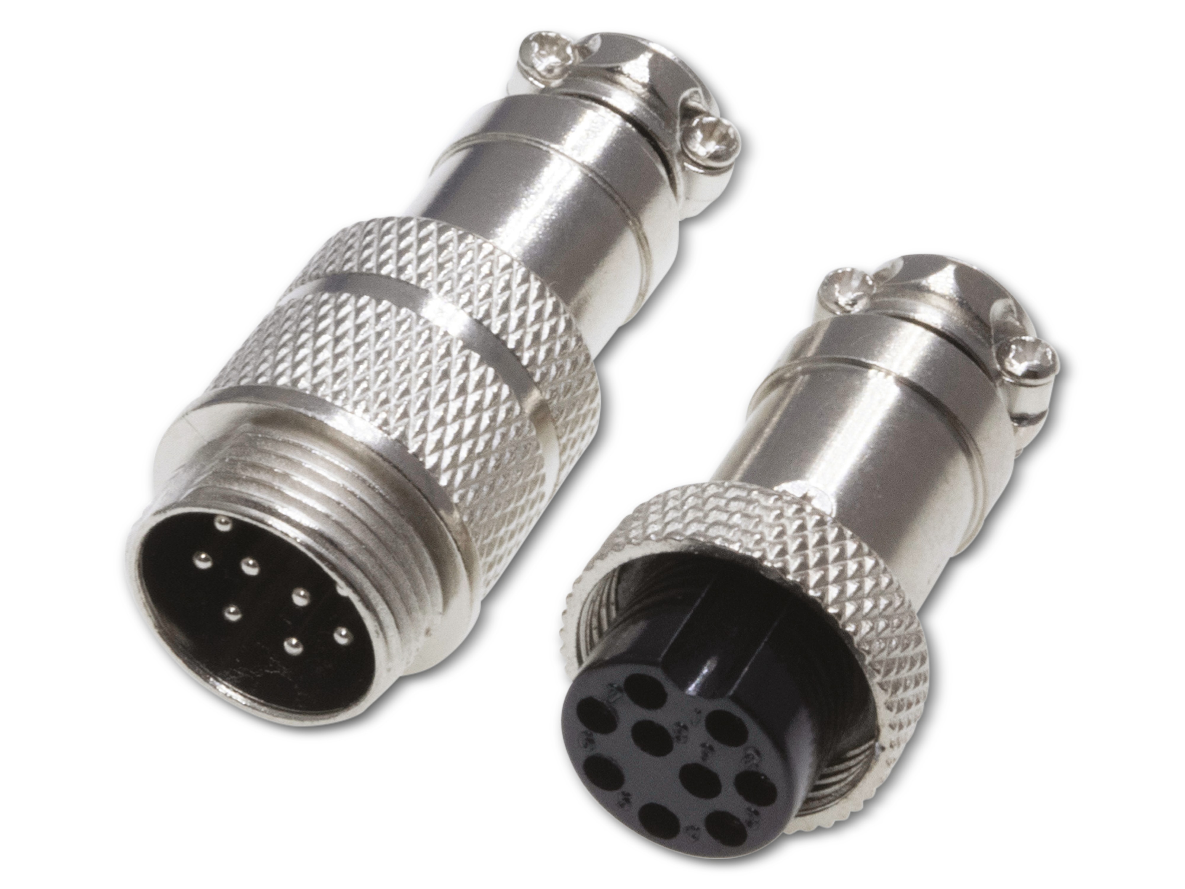 Rundsteckverbinder, 9-polig, 30V, 1A, Lötanschluss, IP55, wire to wire, 1 Stecker + 1 Buchse Rundsteckverbinder, 9-polig, 30V, 1A, Lötanschluss, IP55, wire to wire, 1 Stecker + 1 Buchse