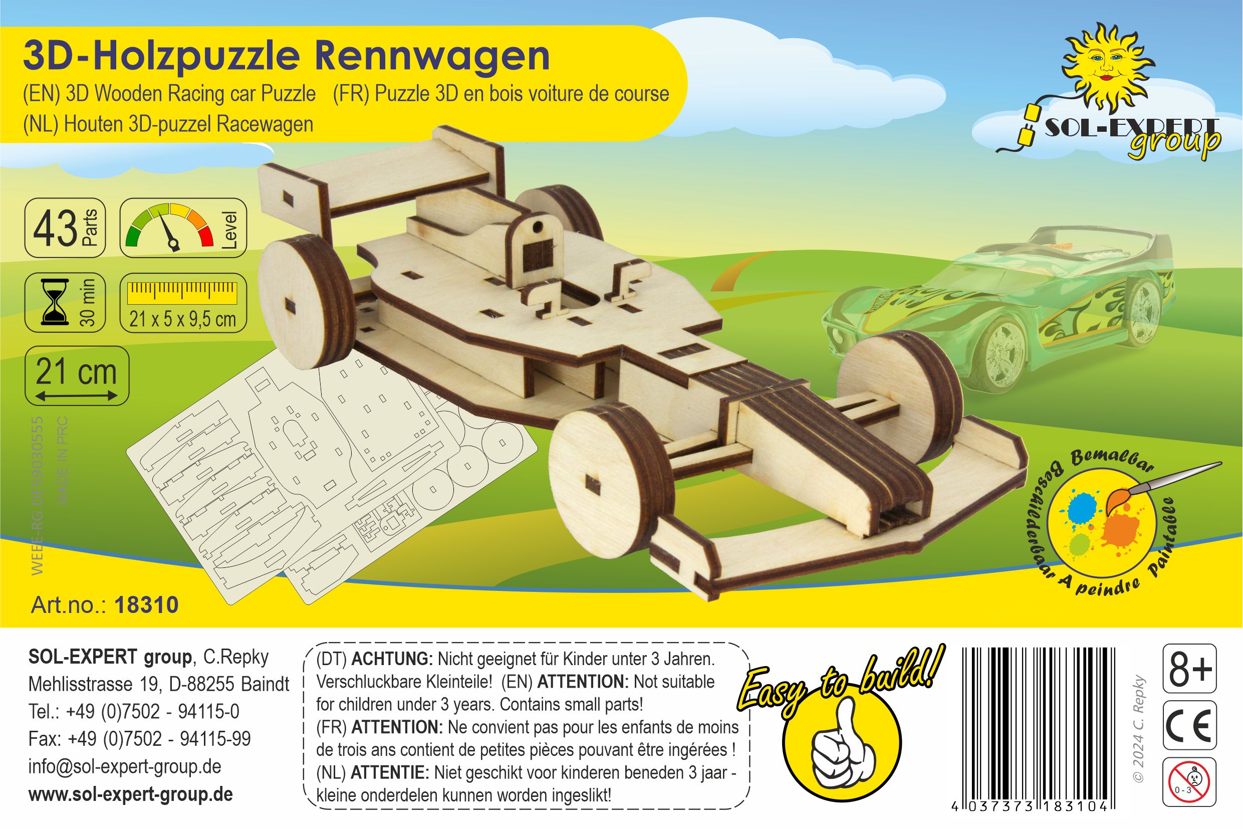 SOL-EXPERT 3D Holz Puzzle Rennwagen