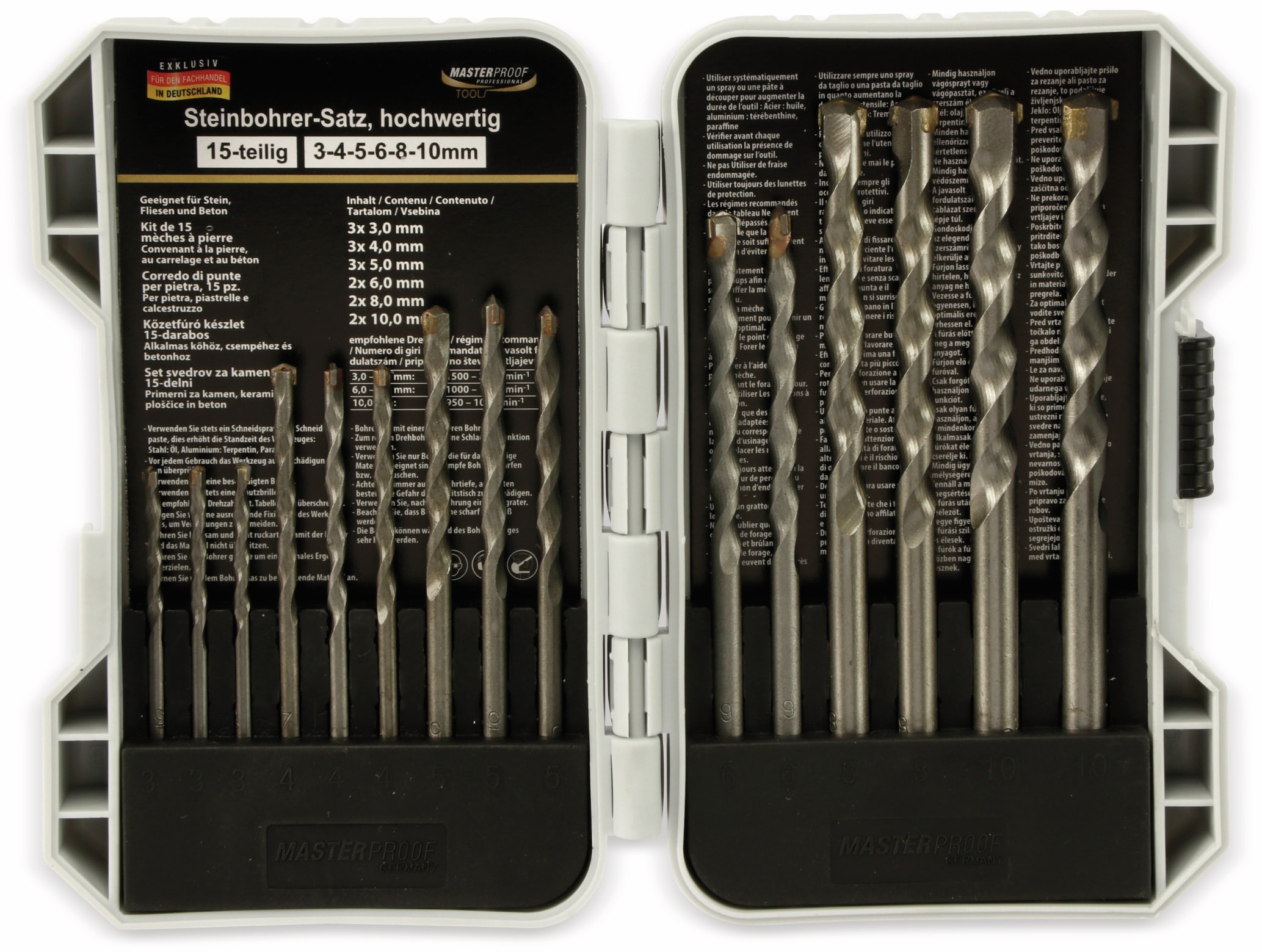 MASTERPROOF Steinbohrer-Satz 15 teilig, 3…10 mm, in Kunststoffbox