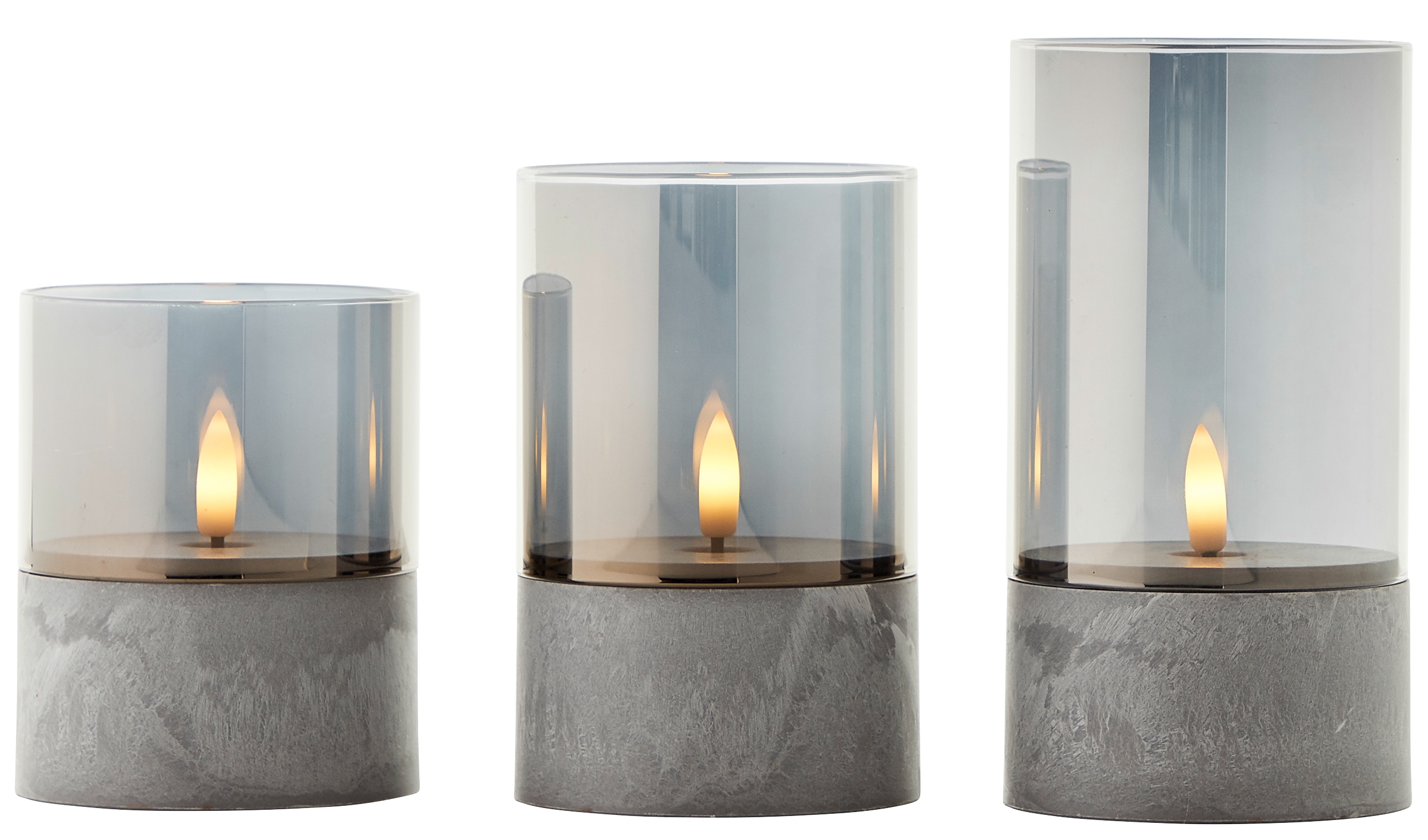 BRILLIANT LED Tischleuchten Kerzen Bougie, grau, rauchglas, 3 Stück