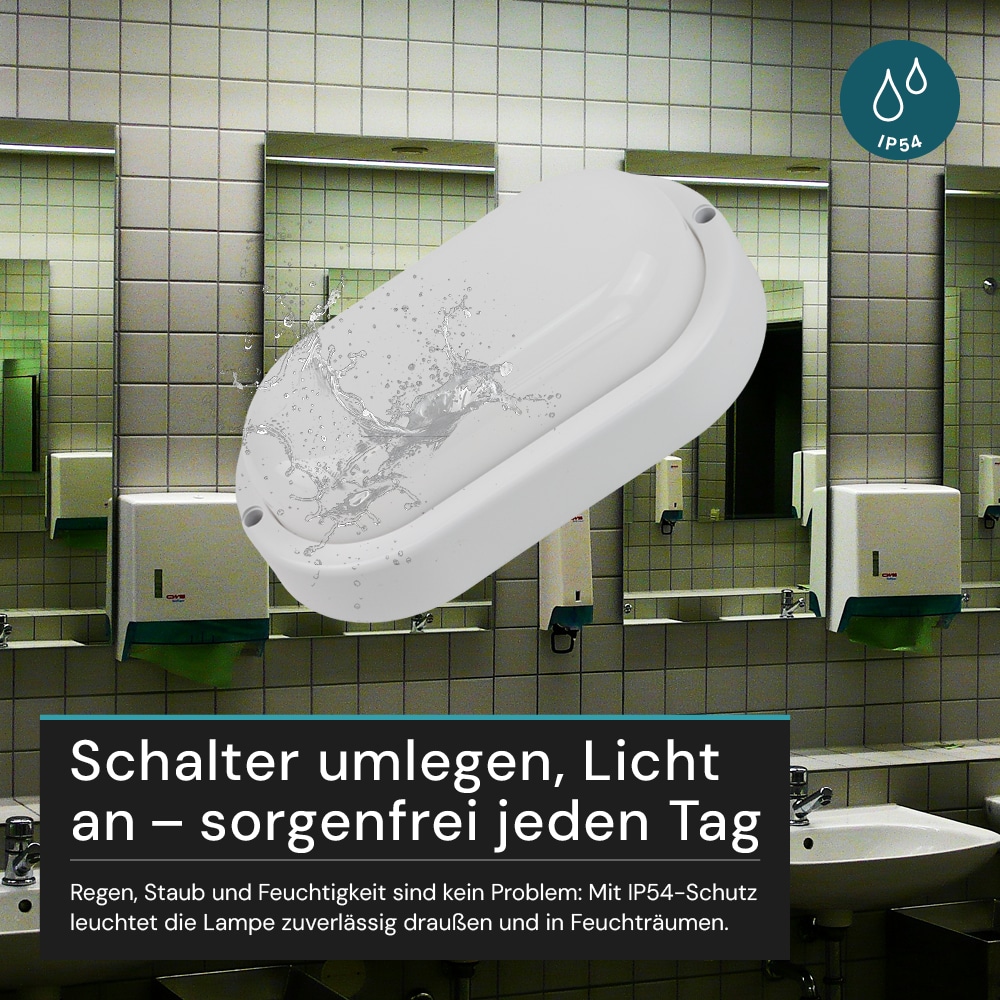 LUXULA LED-Kellerleuchte, 12W, EEK: F, 1080lm, CCT, IP54, weiß