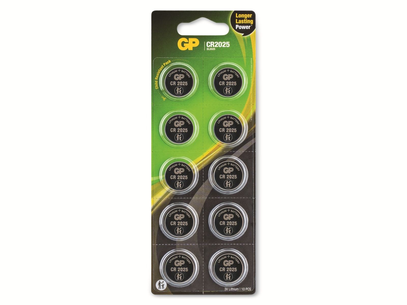 GP Lithium-Knopfzelle CR2025, 3V, 10 Stück GP Lithium-Knopfzelle CR2025, 3V, 10 Stück
