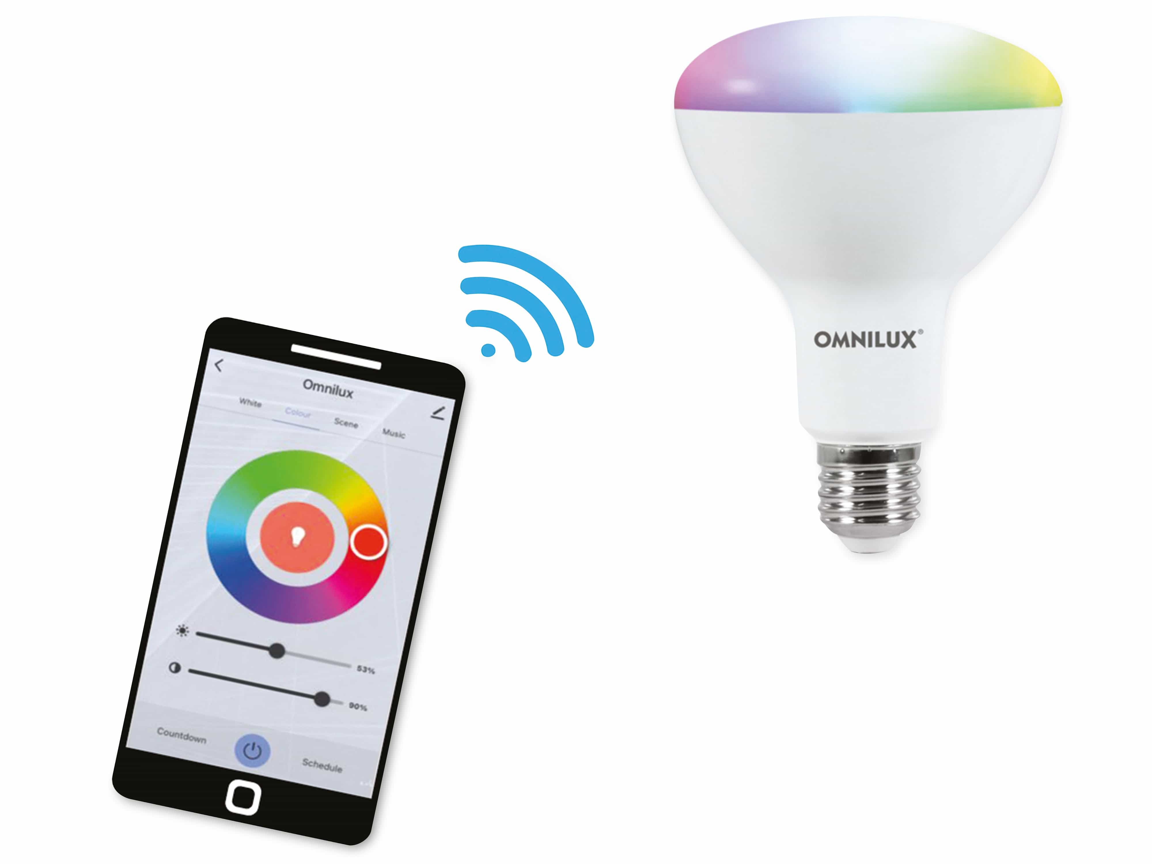 OMNILUX LED-Lampe PAR30, WLAN, E27, 9 W, EEK: F, 900 lm, RGB+WW+CW