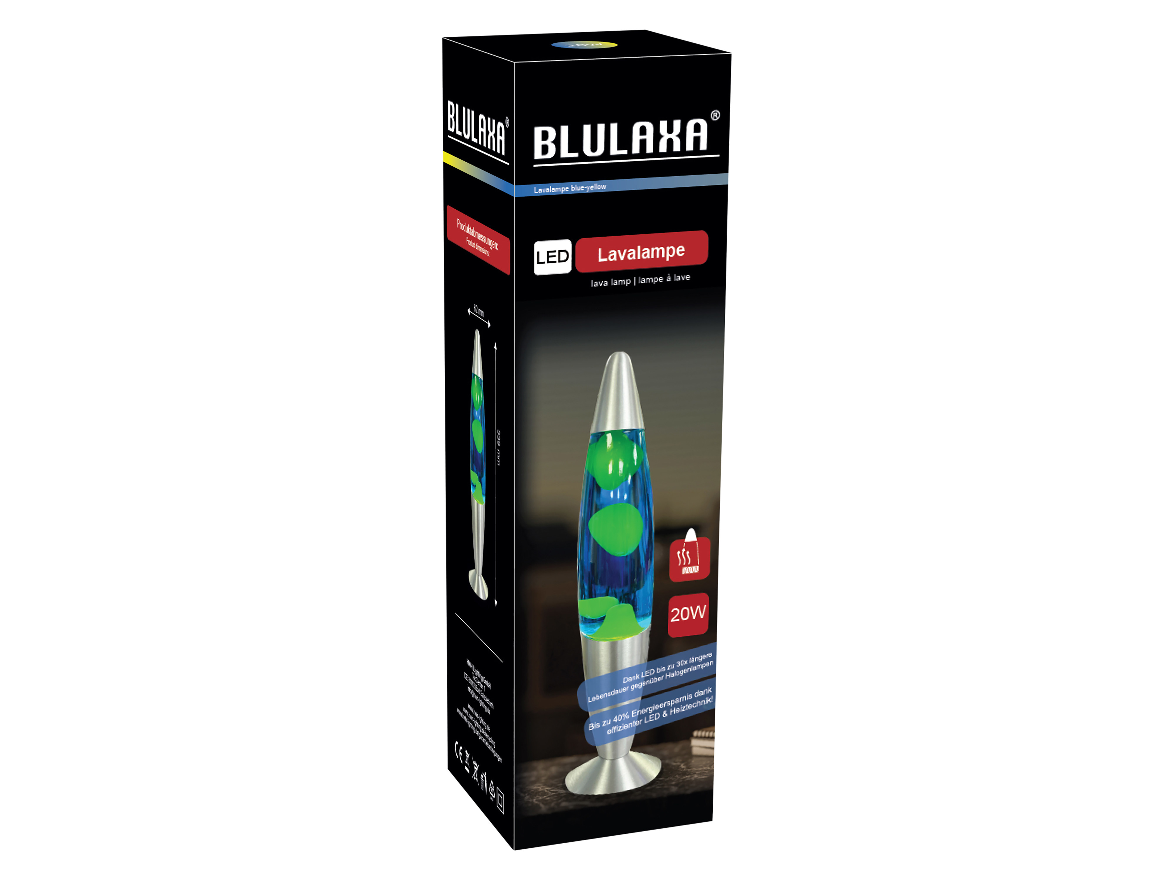 BLULAXA LED-Lava-Tischleuchte, 50961, 20W, 34 cm, gelb/blau