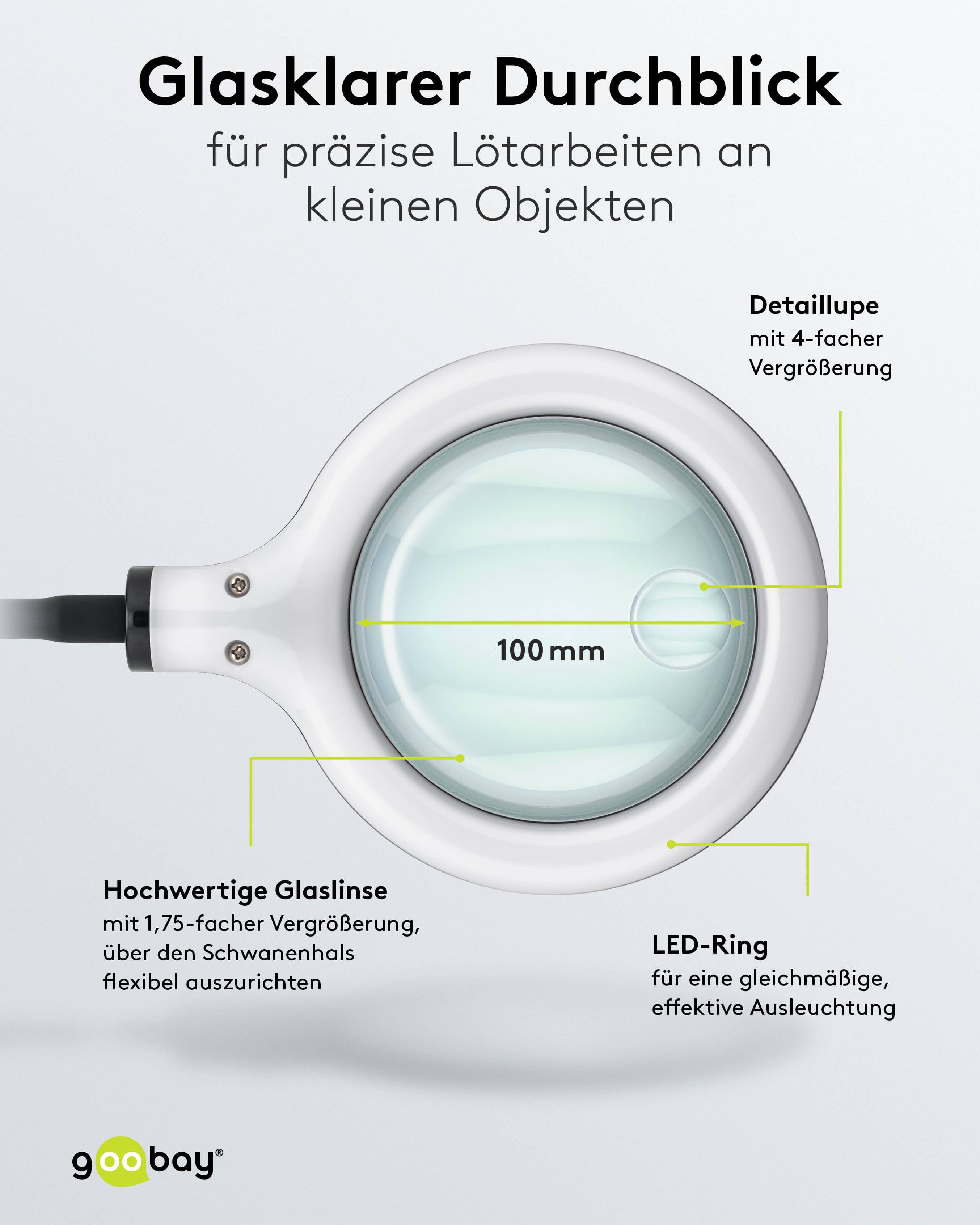 GOOBAY Löthilfe, 76558, mit Lupenleuchte und Schwanenhals-Armen