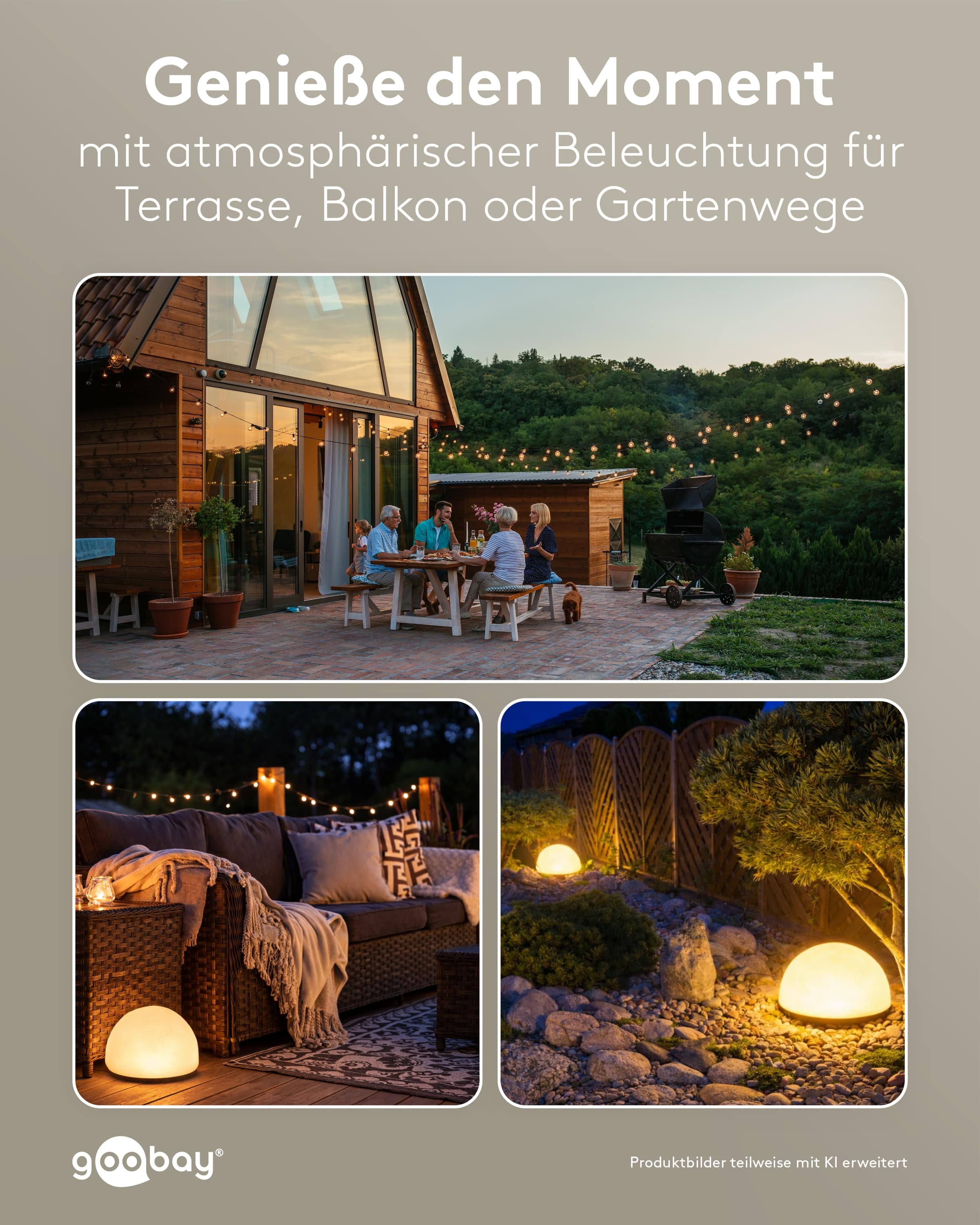 GOOBAY LED-Solar-Dekoleuchten, 20 cm, Kugel, Größe M, RGBW, 2 Stück