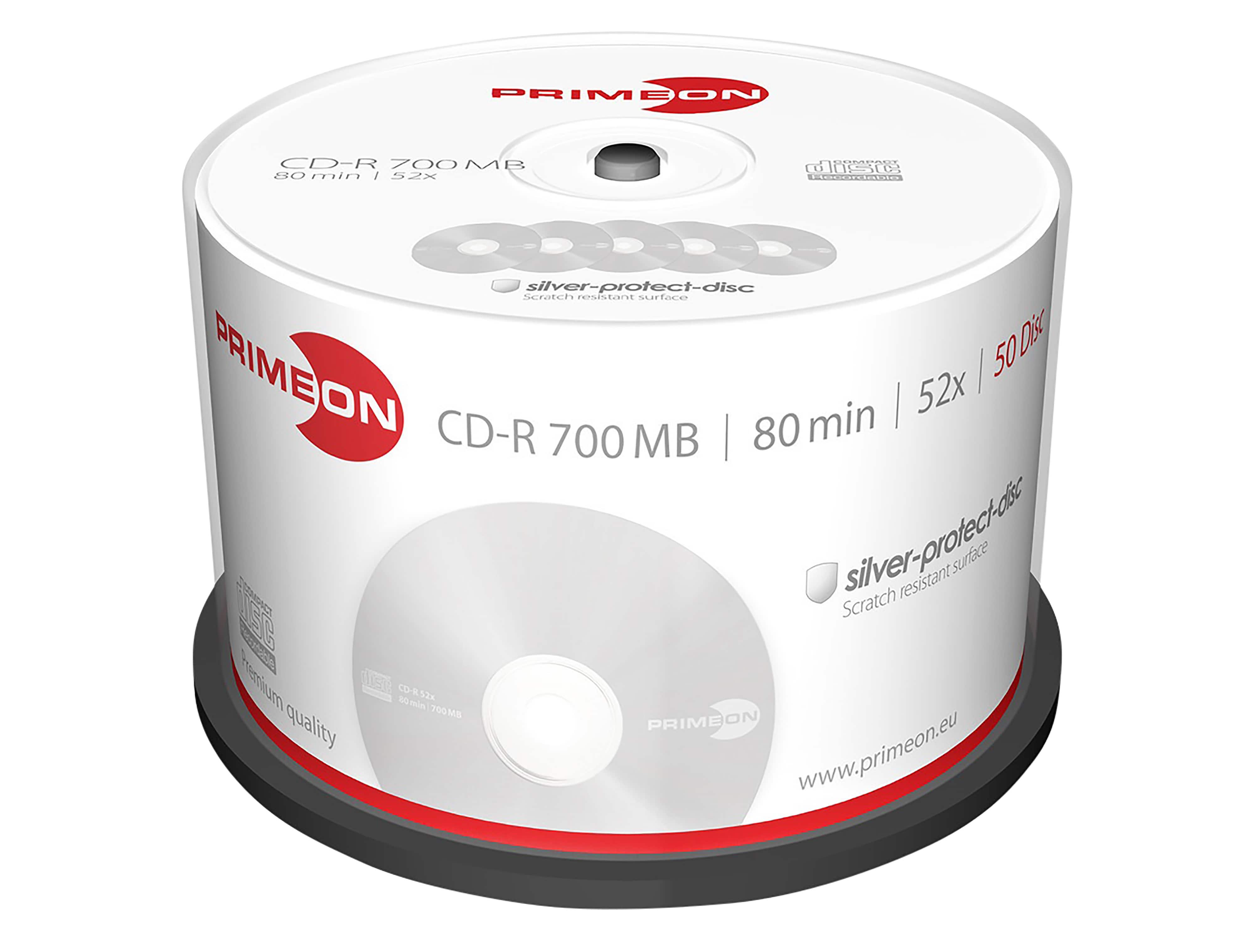 PRIMEON CD-Rohling CD-R 80Min 700MB 52X Cakebox 50 Stück 