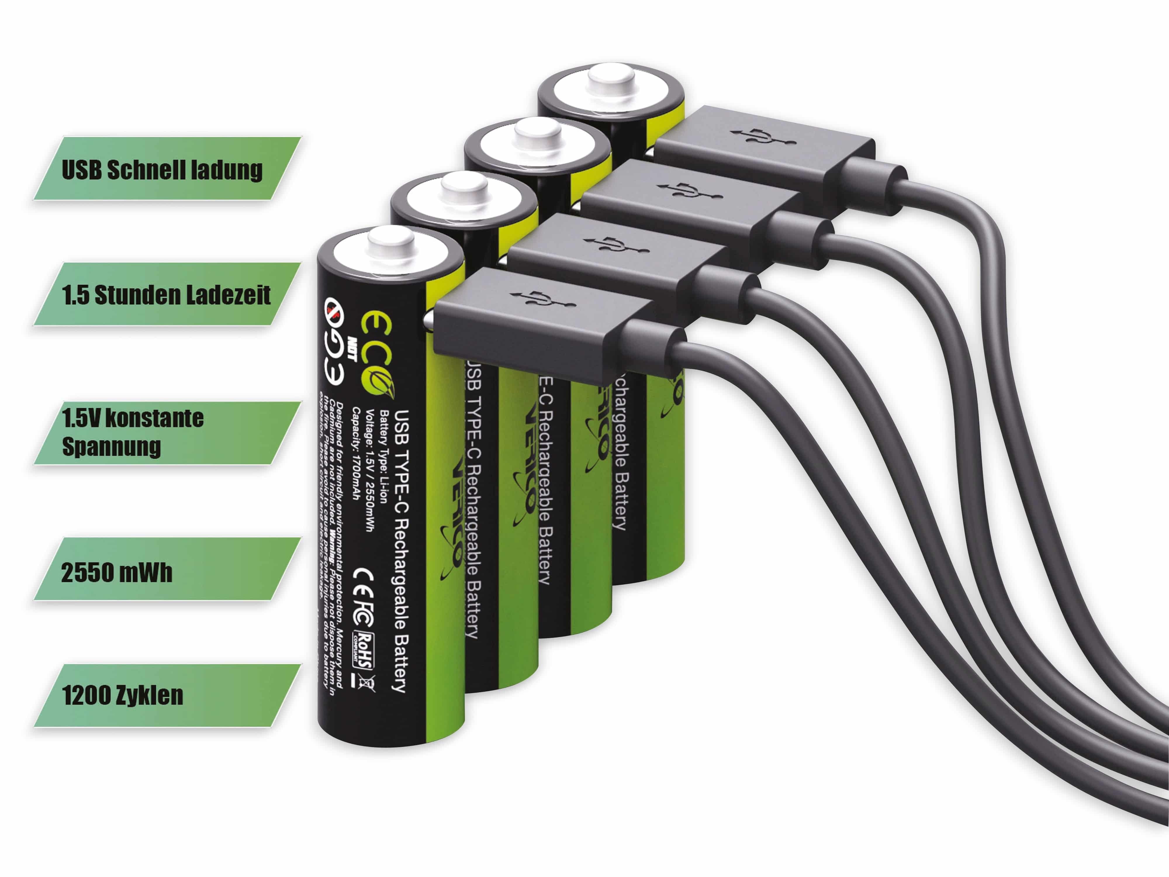 VERICO Li-Ion-Akku Loop Energy AA, mit USB-C Buchse, 4er Pack