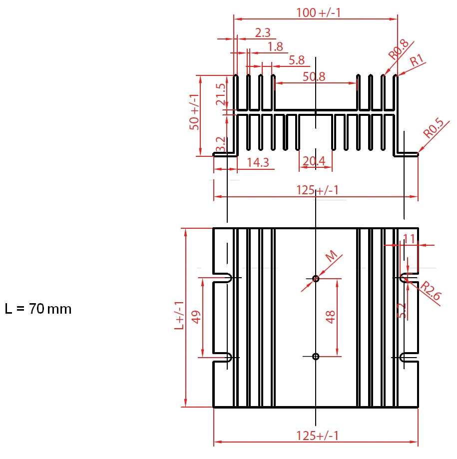 Strangkühlkörper KAB-70/125/50