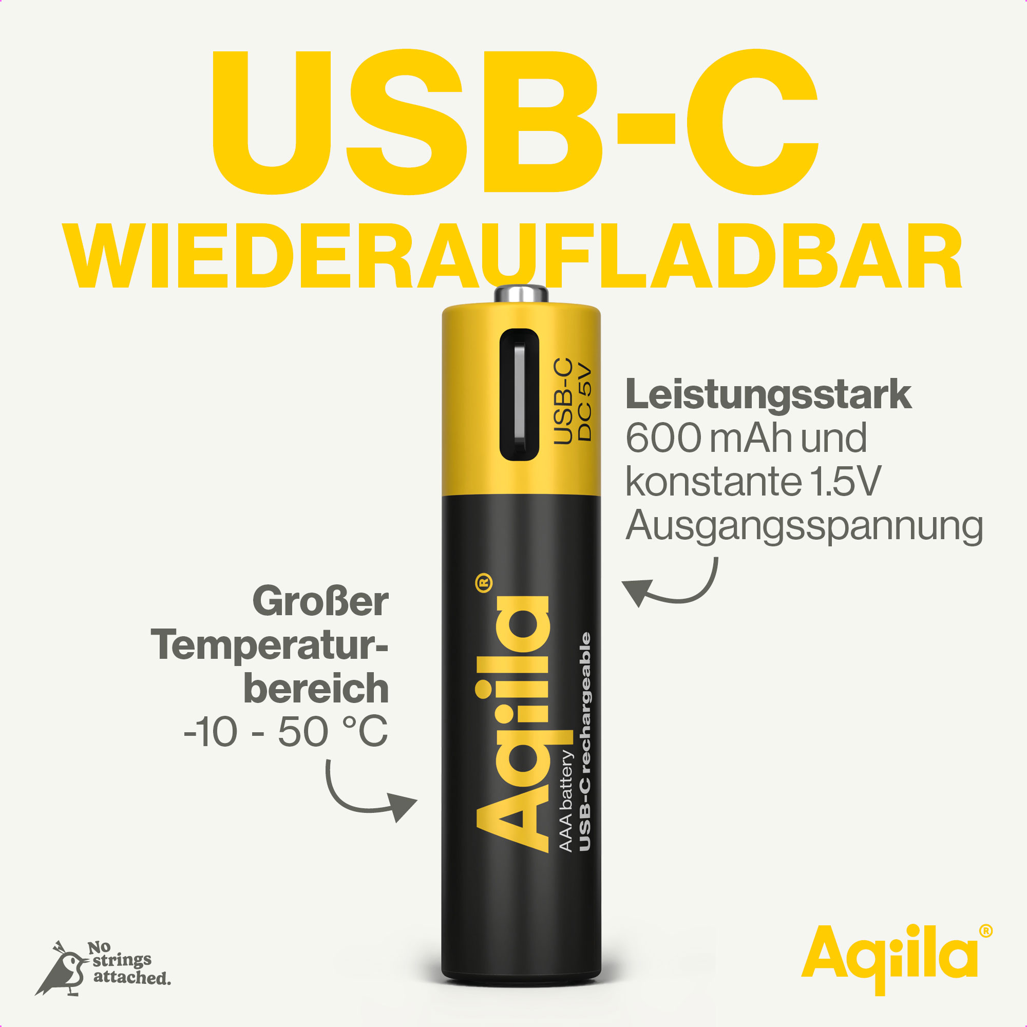 Li-lon-Akku AQILLA, AAA, USB-C, 1,5 V, 4er Pack