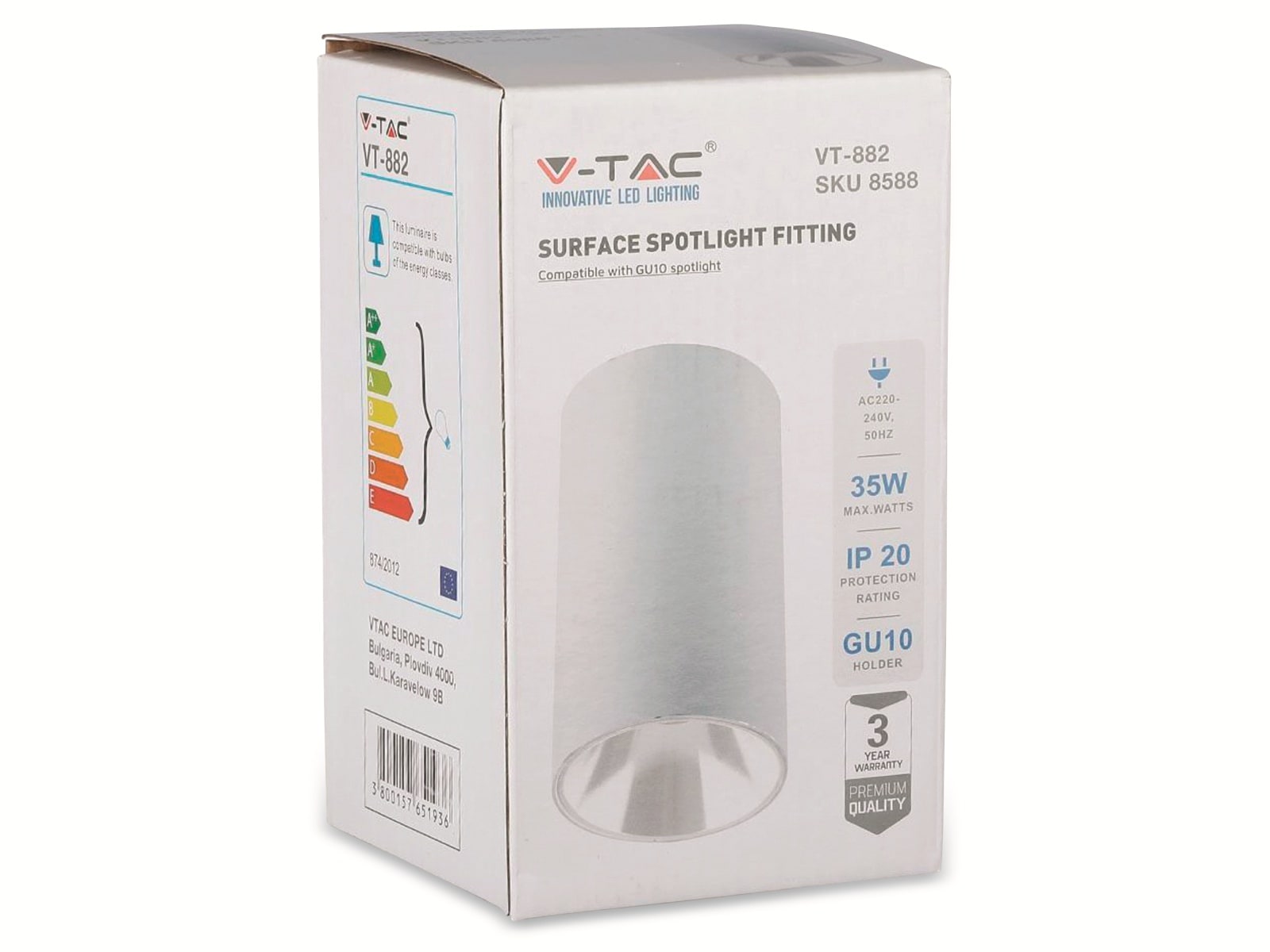 V-TAC Deckenspot VT-882(8484), 230V~, GU10, round, weiß V-TAC Deckenspot VT-882(8484), 230V~, GU10, round, weiß