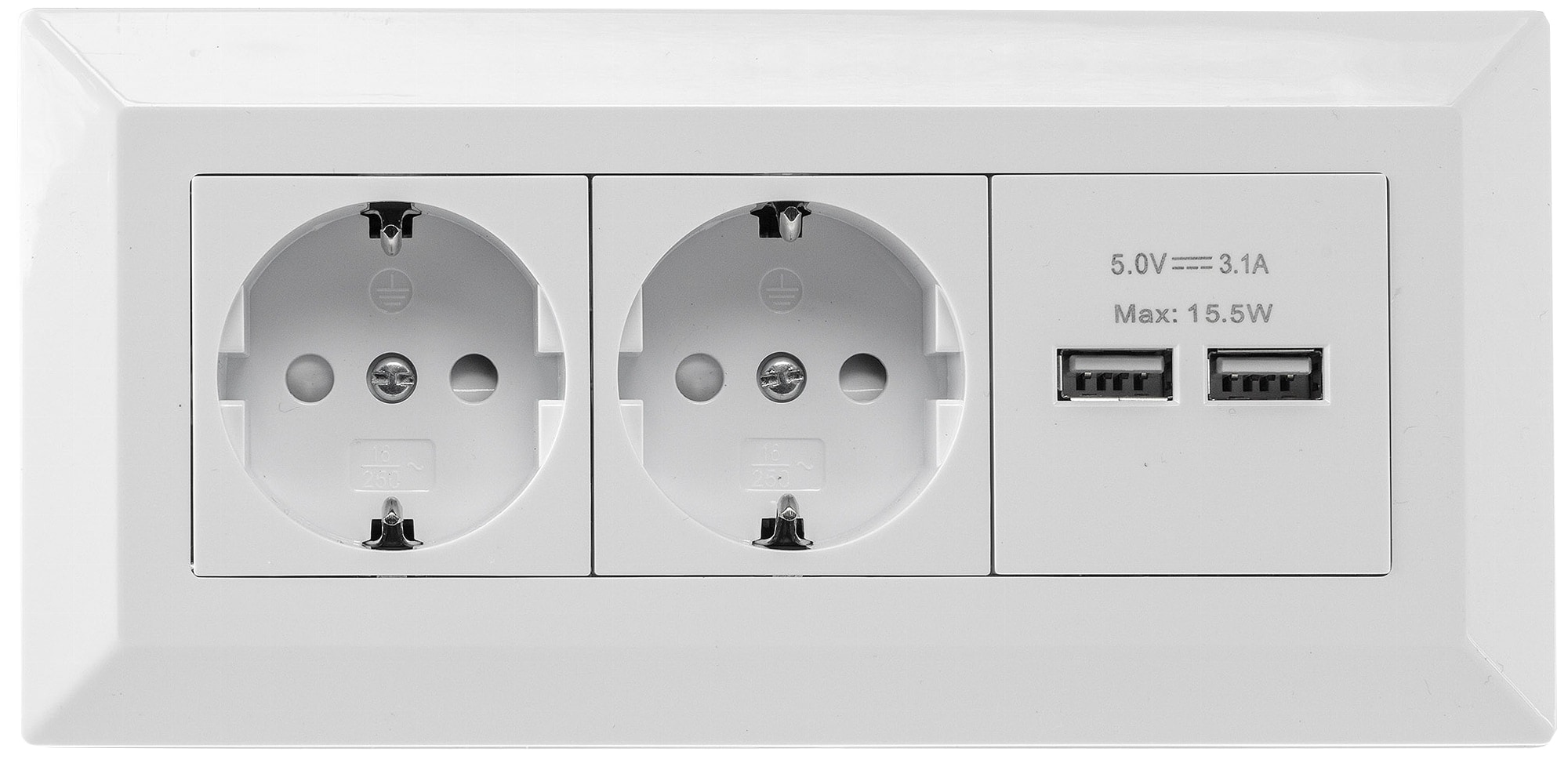 CHILITEC Steckdosenblock 23650, 2-fach, 2x USB-A, 16A/250V, weiß