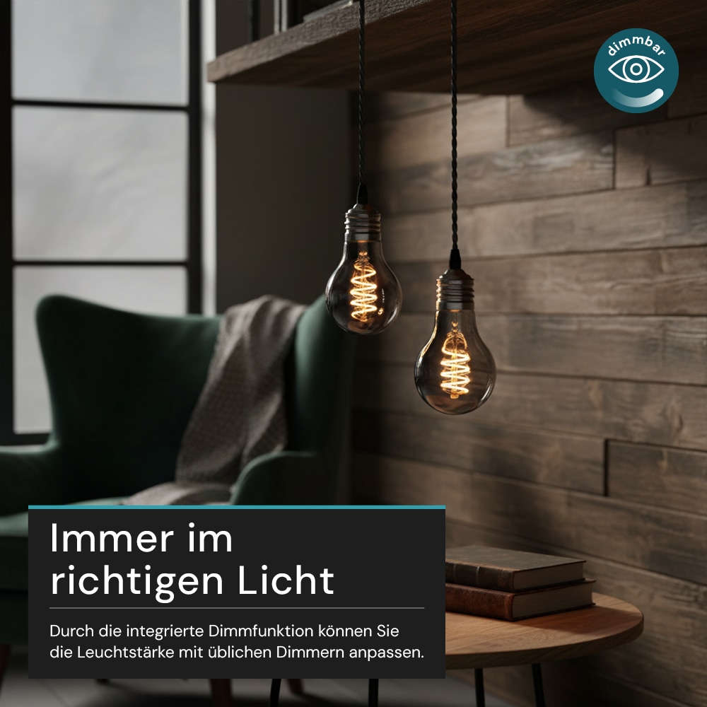 LUXULA LED-Filament-Lampe, SPIRAL, Bulb, E27, 4W, 40lm, 1800K, dimmbar
